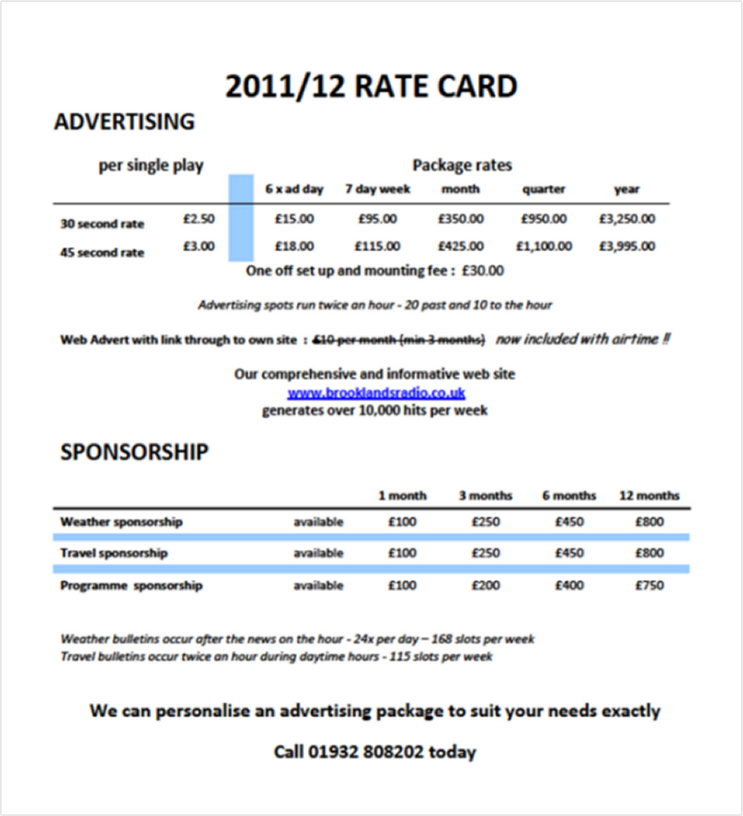 BR Rate Card